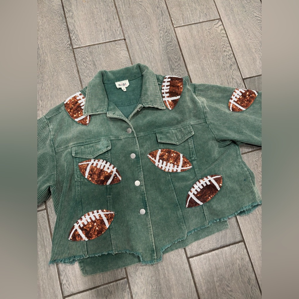 Sequined corduroy football jacket Size Large 100% Cotton - Picture 4 of 9